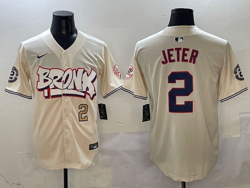 Men New York Yankees #2 Jeter Cream four generations Joint Name 2025 Nike MLB Jersey style 3